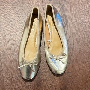 J. Crew Metallic Gold Leather Ballet Flats with Bow